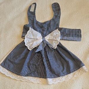 Handmade- Dog (F) Blue Gingham Eyelet Bow Sundress For Small Breed Dog
